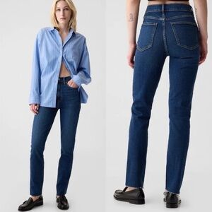 GAP Denim Cigarette High Rise Raw Hem Jeans in Dark Indigo Size 10L / 10 Long